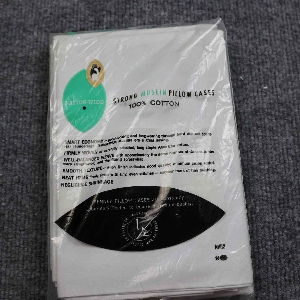 Vintage Penney's Nation-Wide Muslin Pillow Cases 42x36 100% Cotton‎ NIP Set Of 2